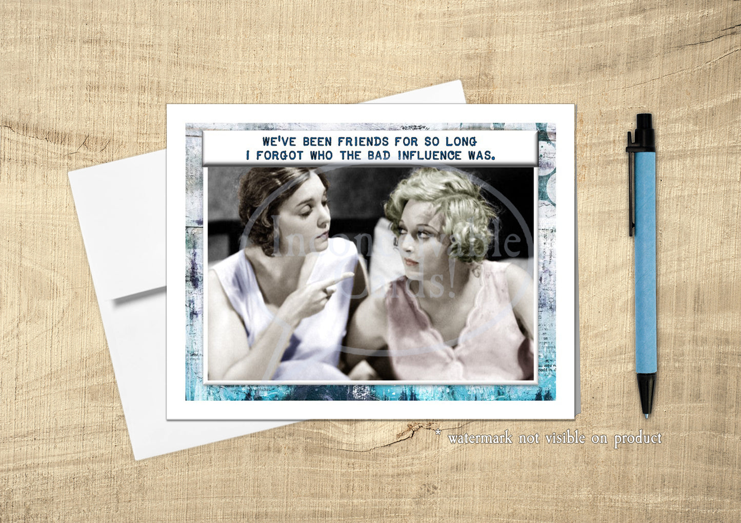 Retro "Who's the Bad Influence?" Card, Funny Card for Best Friends, Snarky Birthday Card