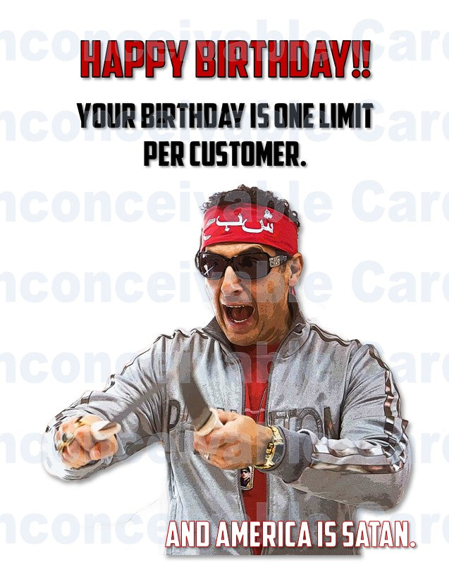 Zohan - "America is Satan" Funny Birthday Card, Phantom