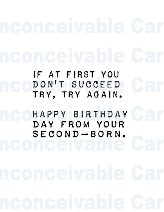 Second Born Birthday Card, Funny Birthday Card for Parents