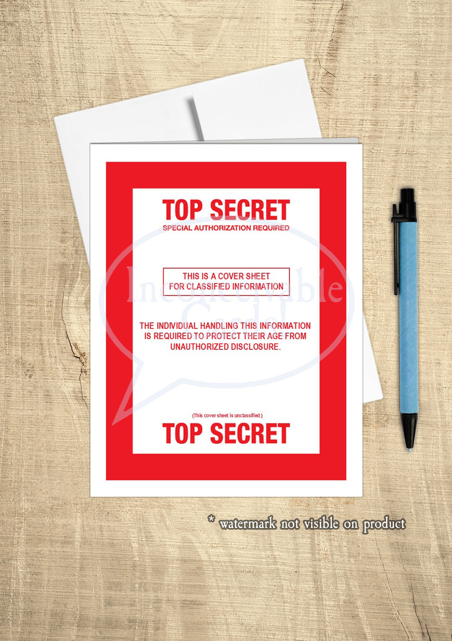TOP SECRET Birthday Card, Funny Govvie Card, Classified Card
