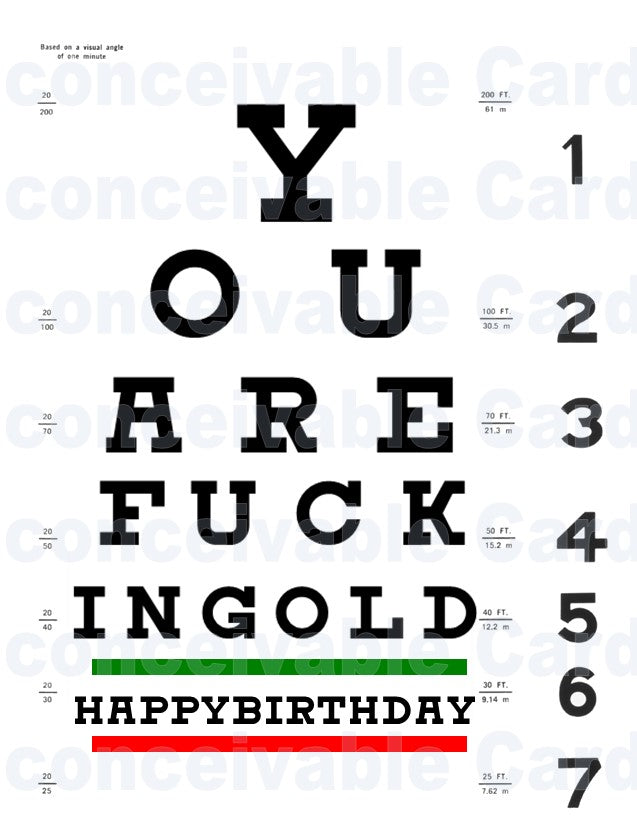 Eye Exam "You Are F---ing Old" Funny Birthday Card, Card for Old People, Over the Hill, Rude Birthday Card
