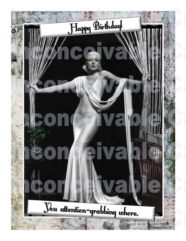Retro - "Attention Grabbing Whore" Birthday Card, Card for her