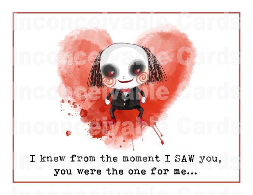 Creepy Saw Romantic Card, Jig Saw Card, Love Card, Anniversary, Thinking of You Card