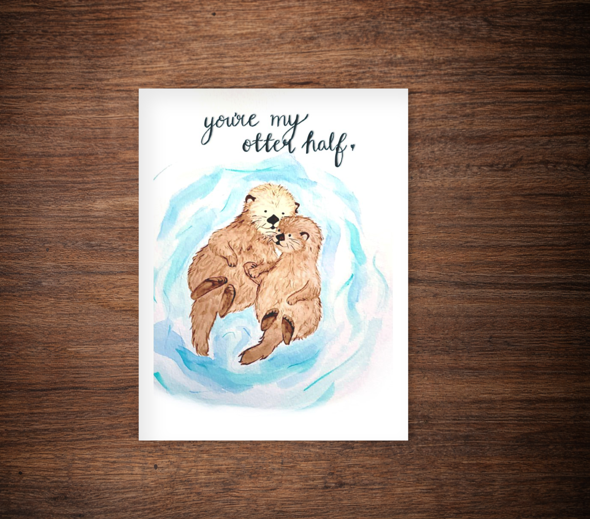 Adorable "You're My Otter Half" Love Card, Valentine's Day Card, Anniversary Card