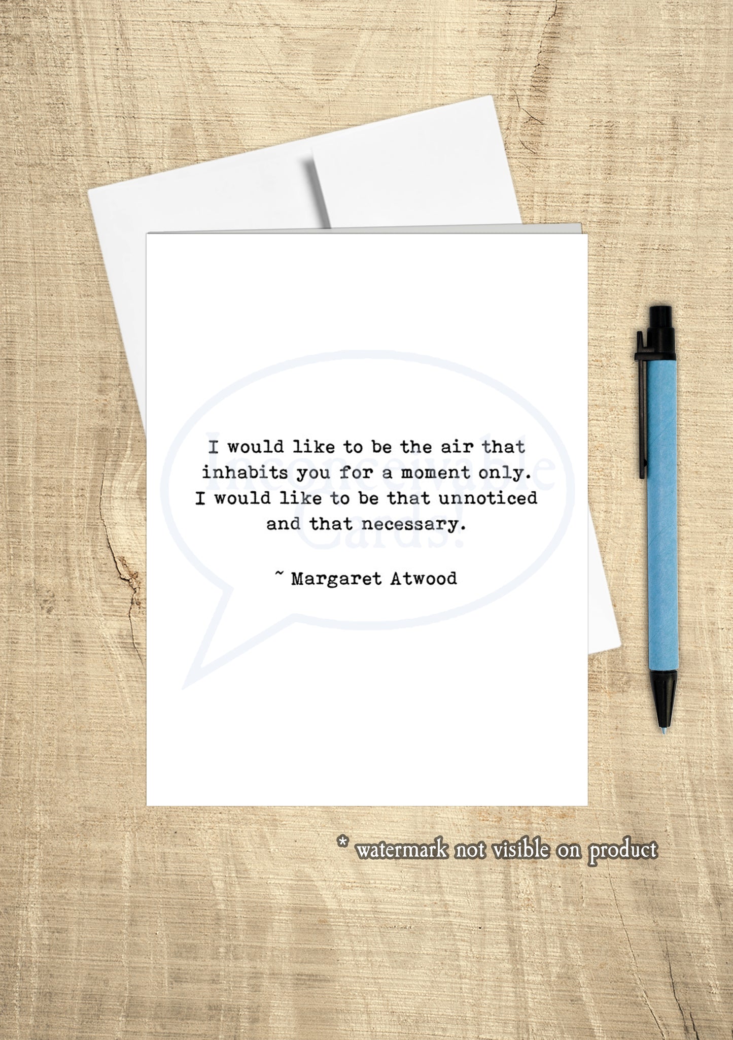 Margaret Atwood "I Want to Be the Air That Inhabits You" Romantic Card, Thinking of You, I Love You
