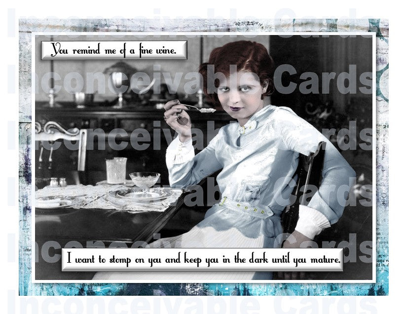 Retro Pinup - Funny "Stomp You Like Wine" Card, Card for Drama Queen, Rude Card for Frenemy