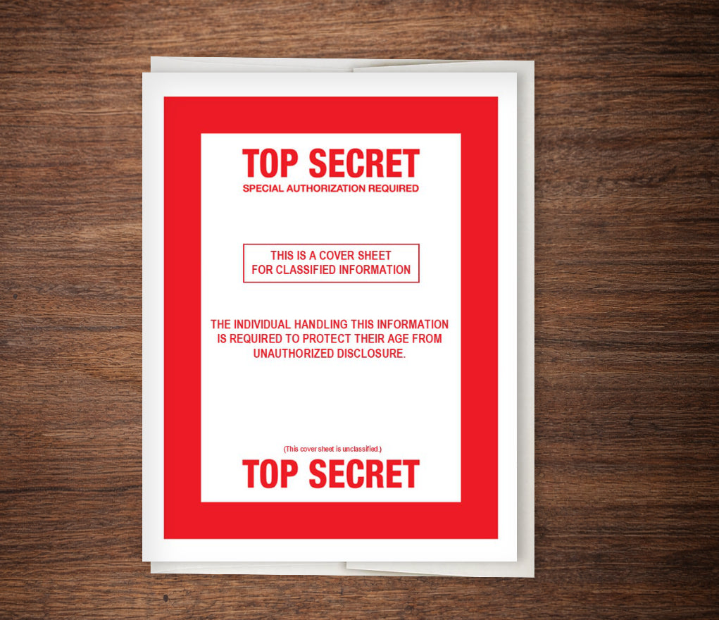TOP SECRET Birthday Card, Funny Govvie Card, Classified Card