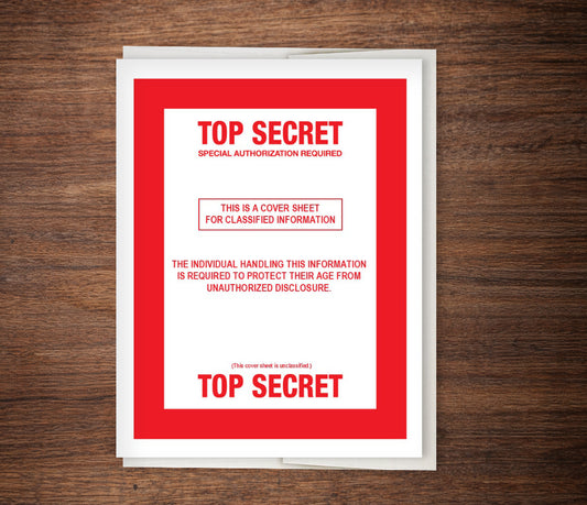 TOP SECRET Birthday Card, Funny Govvie Card, Classified Card
