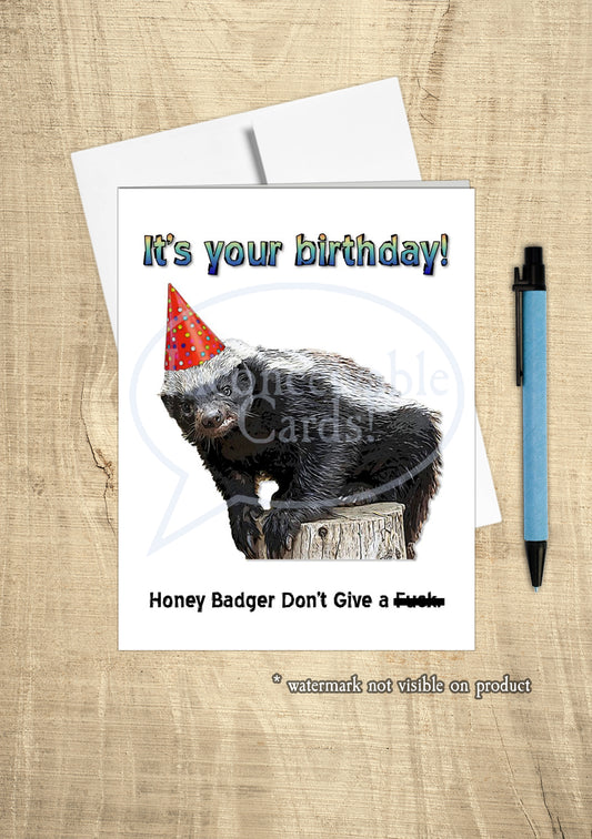 Honey Badger Funny Birthday Card, Honey Badger Don't Give a F-!