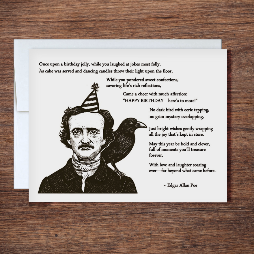 Edgar Allan Poe Birthday Card - Gothic Literary Parody