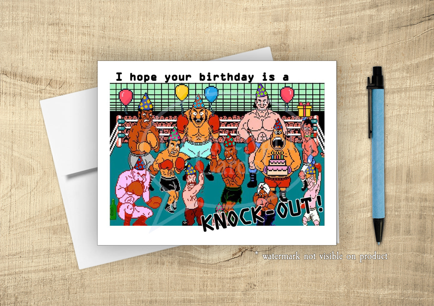 “Hope Your Birthday Is a Knock-Out!” Funny Retro Boxing Video Game Birthday Card