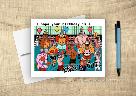 “Hope Your Birthday Is a Knock-Out!” Funny Retro Boxing Video Game Birthday Card
