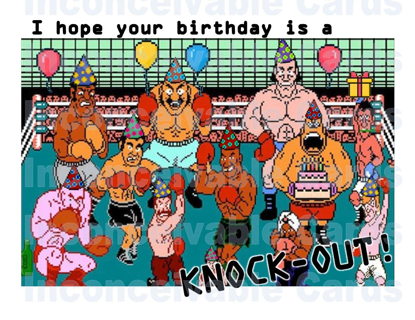 Funny Tyson "Hope Your Birthday's a Knock Out" Birthday Card, Card for Gamers, Old School