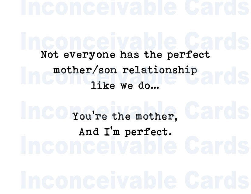 Perfect Mother/Son Relationship Funny Card, Card for Mom