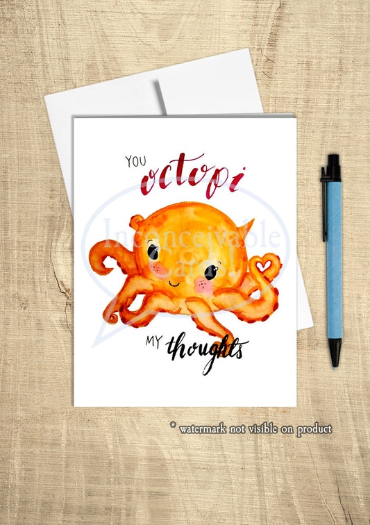 Cute "You Octopi My Thoughts" Card for Love, Romance, Valentine's Day