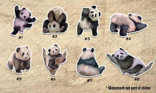 Watercolor Playful Pandas Waterproof Vinyl Sticker
