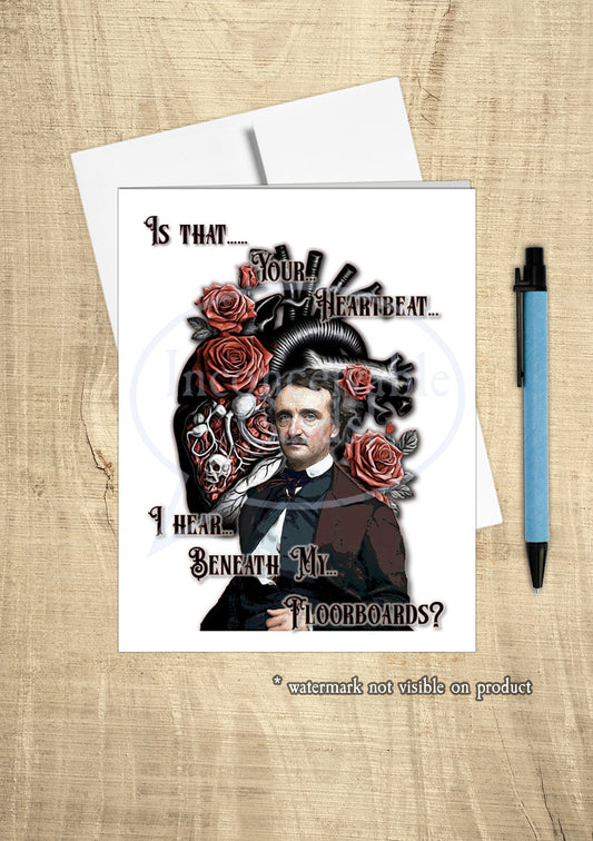 Edgar Allan Poe Card - "Heartbeat Beneath My Floorboards", Card for Anniversary, I Love You, Valentine's Day