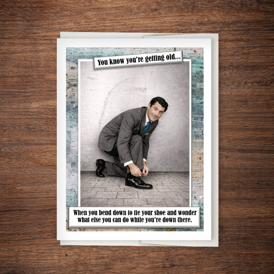 Funny Retro Tying Shoes Birthday Card *For Men Too!!