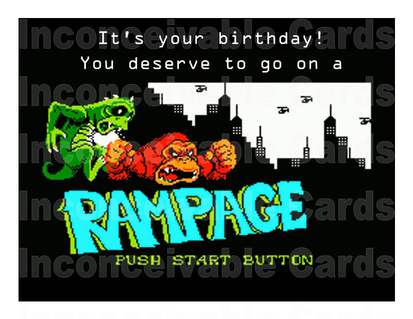 Funny "You Deserve a Rampage" Birthday Card, Card for Gamers, Old School