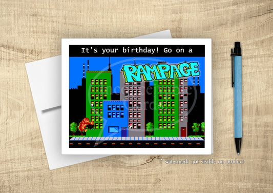 Funny "Go On A Rampage" Birthday Card, Card for Gamers, Old School