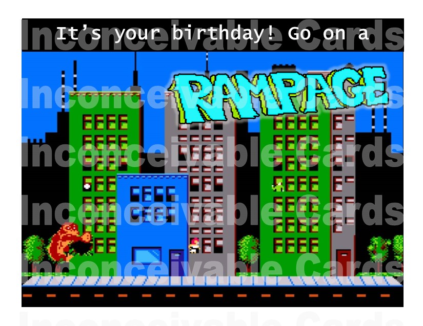 Funny "Go On A Rampage" Birthday Card, Card for Gamers, Old School