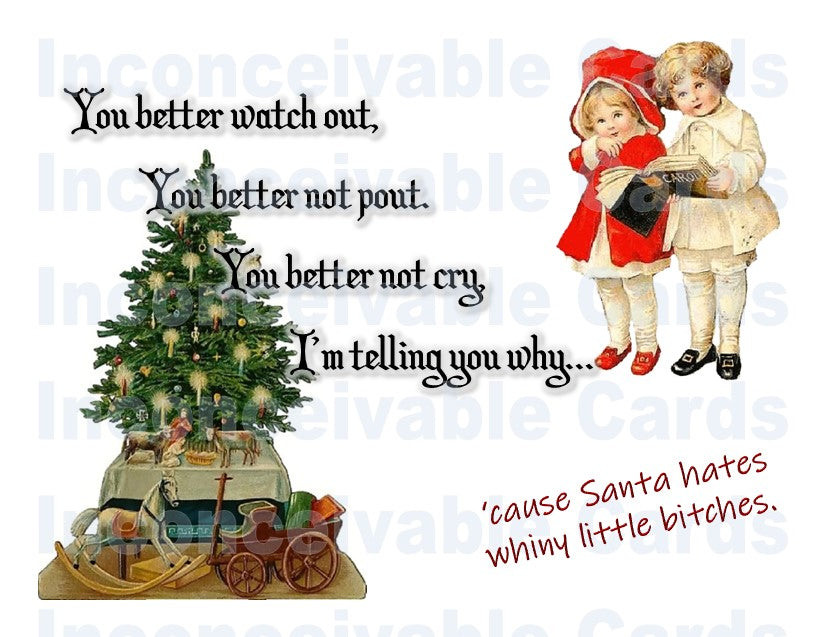 "Santa Hates Whiny B*tches" Christmas Card,  Funny Christmas Card, Snarky Card