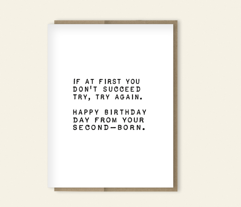 Second Born Birthday Card, Funny Birthday Card for Parents