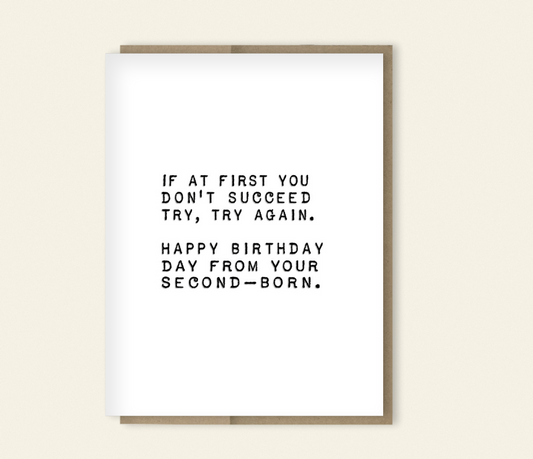 Second Born Birthday Card, Funny Birthday Card for Parents
