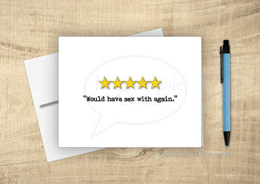 Funny "5 Stars Would Sex Again" Dirty Card, Romantic Card, Thinking of You, I Love You