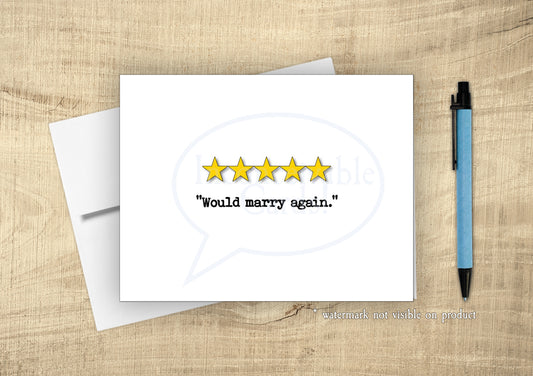Funny "5 Stars Would Marry Again" Sweet Card, Romantic Card, Thinking of You, I Love You