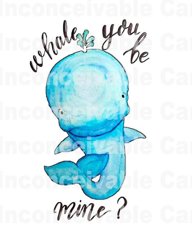 Cute "Whale You Be Mine" Card, Valentine's Day Card, Anniversary Card