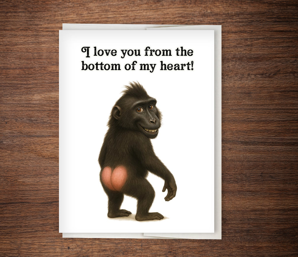 Funny Monkey Butt Love Card – I Love You from the Bottom of My Heart