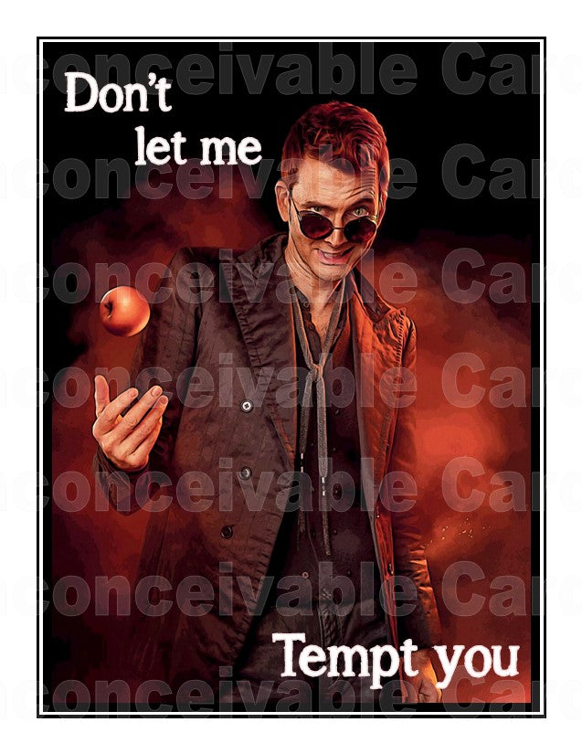 Good Omens - "Don't Let Me Tempt You" Romantic Card, Thinking of You, Anniversary Card
