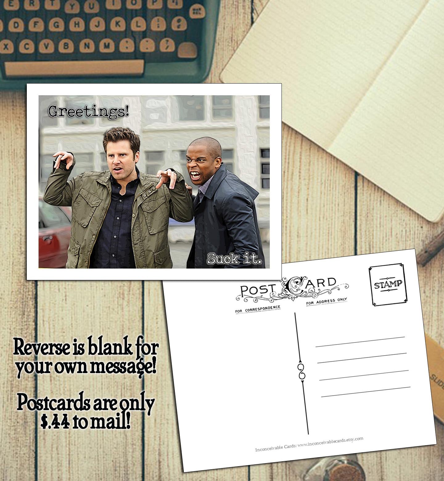 Psych - Postcard, funny TV Detective postcard for any occasion