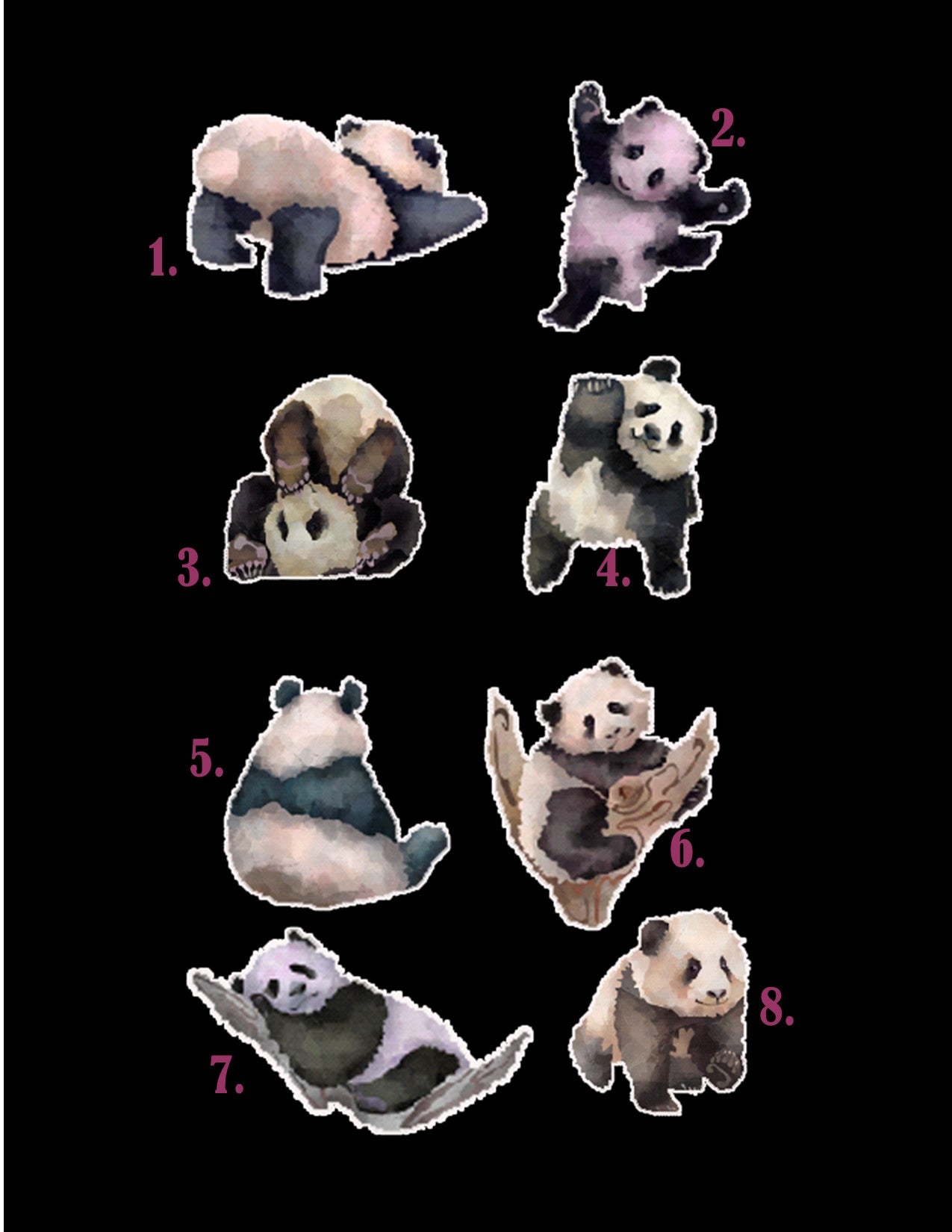 Watercolor Playful Pandas Waterproof Vinyl Sticker