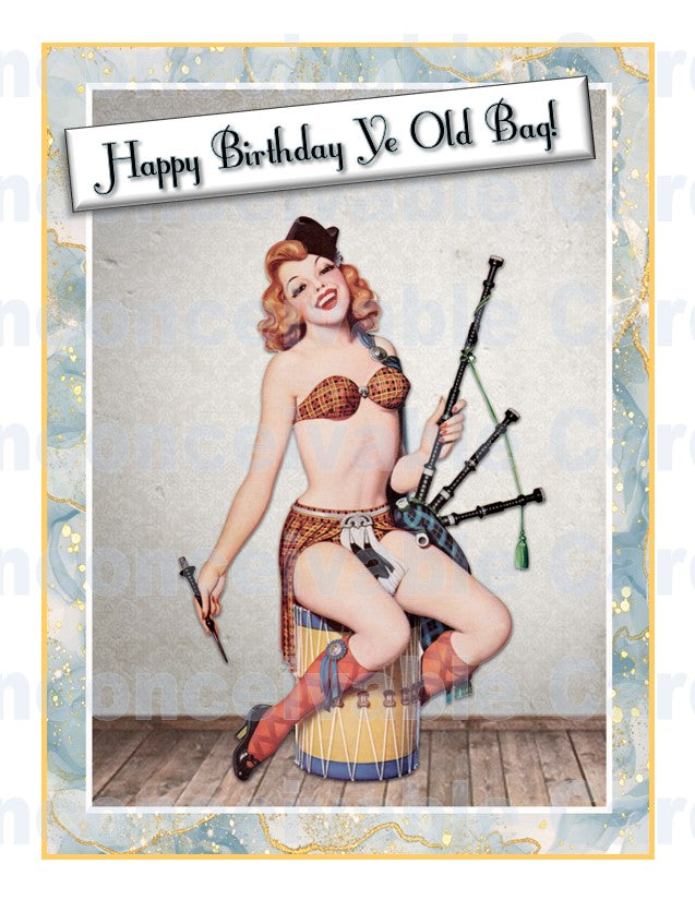 Retro Pinup - Funny "You Old Bag" Birthday Card, Card for Him or Her